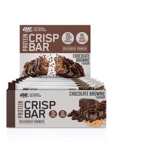 Optimum Nutrition ON Protein Crisp Bar barritas proteínas con whey protein isolate, dulces altas en proteína y low carb, chocolate brownie, 10 barras (10 x 65 g)