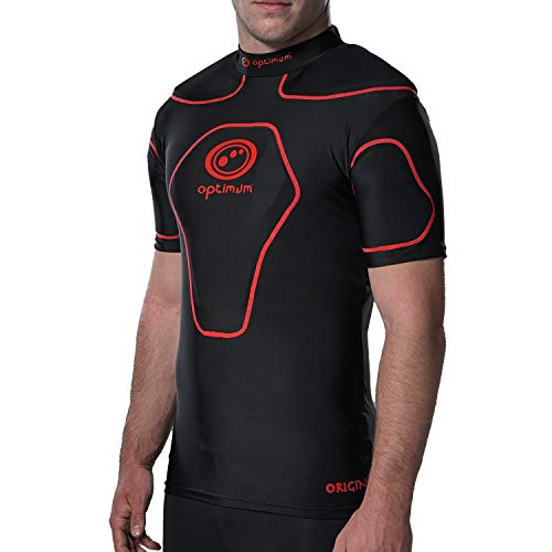 Optimum Origin - Camiseta deportiva con acolchado en hombros negro/ rojo, Large