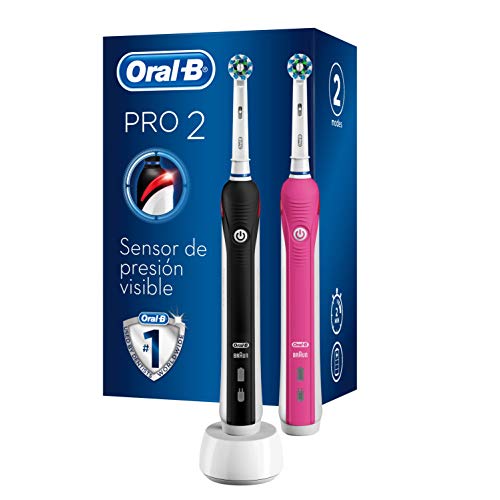 Oral-B 2950N Pro 2 - Cepillo de dientes eléctrico recargable, con tecnología de Braun, 2 mangos, 2 modos incluyendo cuidado de las encías, 2 cabezales CrossAction de recambio