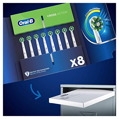 Oral-B CrossAction Cabezales De Recambio Con Tecnología CleanMaximiser, Tamaño De Buzón, Pack De 8