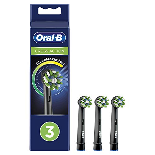 Oral-B CrossAction - Cabezales de repuesto para cepillo de dientes eléctrico, edición negra, con tecnología CleanMaximiser, paquete de 3 unidades