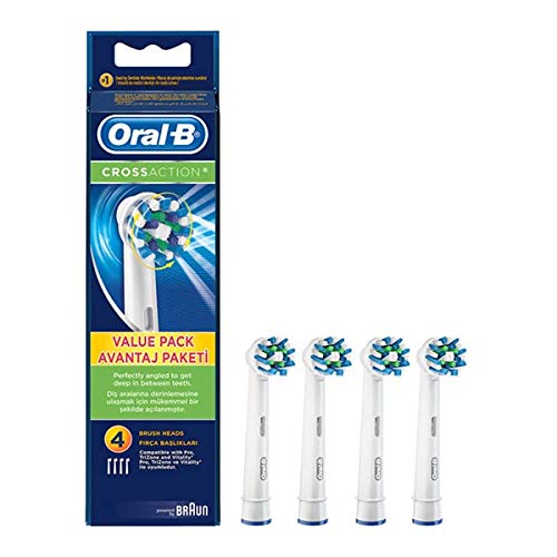 Oral-B CrossAction Pack, Cabezales 4 para cepillo eléctrico, cabezal redondeado para limpiar diente por diente