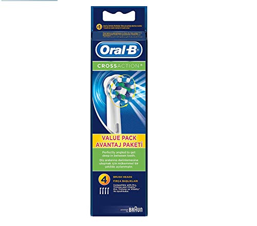 Oral-B CrossAction Pack, Cabezales 4 para cepillo eléctrico, cabezal redondeado para limpiar diente por diente Oral-B CrossAction Pack, Cabezales 4 para cepillo eléctrico, cabezal redondeado para limpiar diente por diente