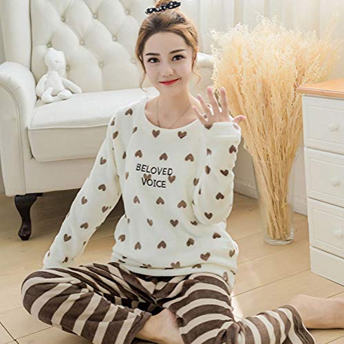 ORANDESIGNE Pijamas de Franela para Damas de otoño e Invierno Engrosamiento de Pijamas caseros Pijamas más Suaves para Mujeres Pijamas con Pijamas de Manga Larga Blanco Corazón ES 36 ORANDESIGNE Pijamas de Franela para Damas de otoño e Invierno Engrosamiento de Pijamas caseros Pijamas más Suaves para Mujeres Pijamas con Pijamas de Manga Larga Blanco Corazón ES 36