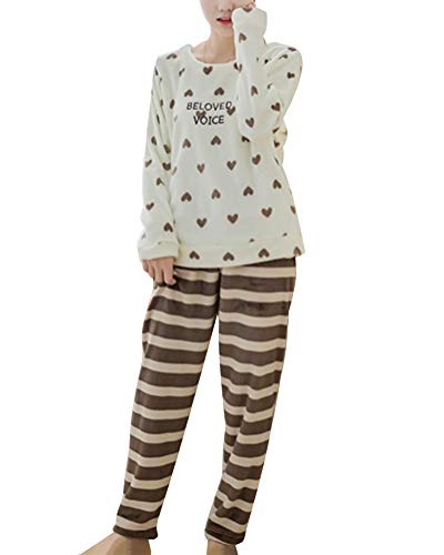 ORANDESIGNE Pijamas de Franela para Damas de otoño e Invierno Engrosamiento de Pijamas caseros Pijamas más Suaves para Mujeres Pijamas con Pijamas de Manga Larga Blanco Corazón ES 36 ORANDESIGNE Pijamas de Franela para Damas de otoño e Invierno Engrosamiento de Pijamas caseros Pijamas más Suaves para Mujeres Pijamas con Pijamas de Manga Larga Blanco Corazón ES 36