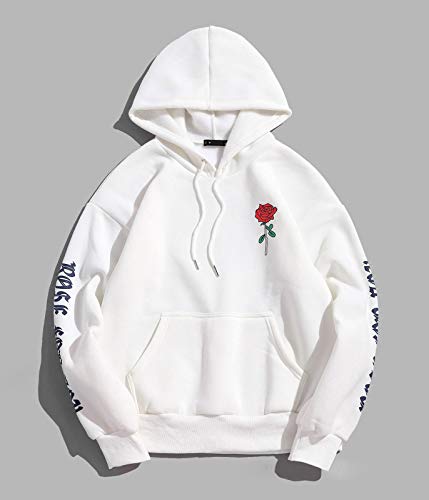 ORANDESIGNE Sudadera con Capucha para Hombre con Diseño de Rosas y Bolsillo de Canguro con Cordón y Capucha Impresión Gráfica de Flores B Blanco M ORANDESIGNE Sudadera con Capucha para Hombre con Diseño de Rosas y Bolsillo de Canguro con Cordón y Capucha Impresión Gráfica de Flores B Blanco M