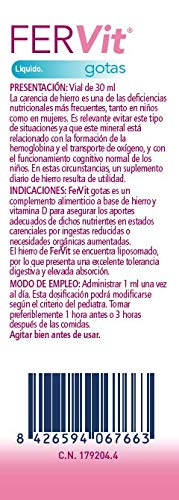 Ordesa Fervit Liquido en Gotas - 30 ml Complemento alimenticio para niños a base de hierro y vitaminas - 1 ml al día.