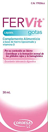 Ordesa Fervit Liquido en Gotas - 30 ml Complemento alimenticio para niños a base de hierro y vitaminas - 1 ml al día.