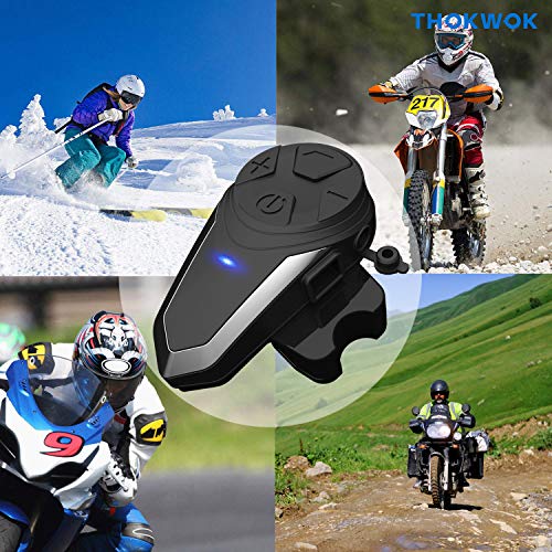 Oreillette Bluetooth pour Moto, Thokwok Kit Main Libre Moto 2 x BT-S3 Intercom Moto Bluetooth Casque pour Ski 1000m Interphone Sans Fil