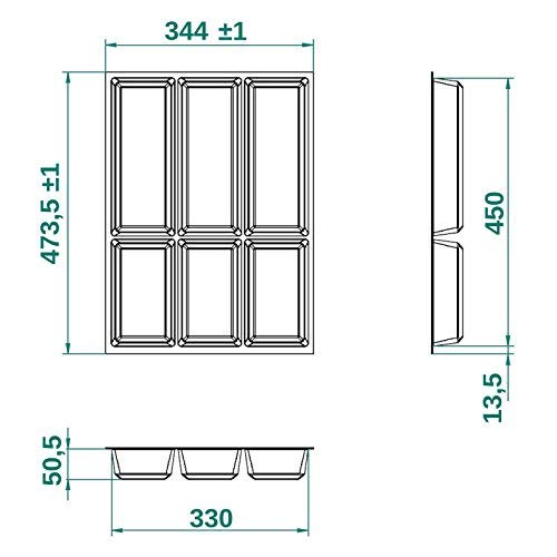 Orga-Box Cubertero Gris Plata para Cajones de 45 cm p.ej. Nobilia Desde 2013 (473,5 x 344 mm) Cubertero III