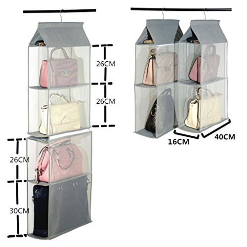 Organizador de armario ropero para colgar compuesto por 4 compartimentos desmontables, transparentes, ahorro de espacio, para uso en hogar, salón, do, color gris