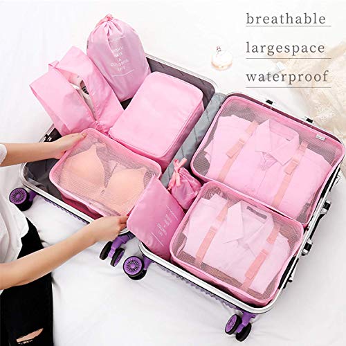 Organizador de Equipaje 8 en 1 Set Organizador de Maletas Impermeable Viaje con Bolsa de Zapato, Material Nylon-Meowoo (Rosa)