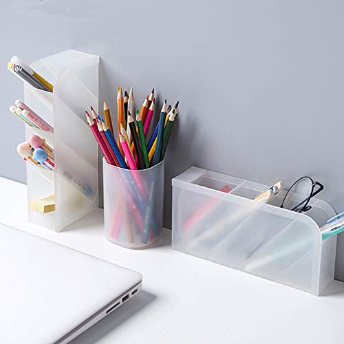 Organizador de escritorio de 5 piezas, organizador de bolígrafos, almacenamiento para oficina, escuela, suministros para el hogar, soporte de almacenamiento de bolígrafos blanco translúcido juego de 3 Organizador de escritorio de 5 piezas, organizador de bolígrafos, almacenamiento para oficina, escuela, suministros para el hogar, soporte de almacenamiento de bolígrafos blanco translúcido juego de 3