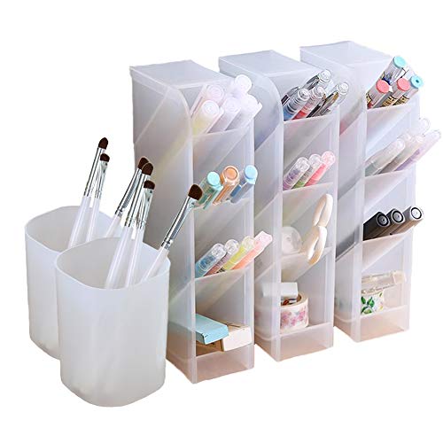 Organizador de escritorio de 5 piezas, organizador de bolígrafos, almacenamiento para oficina, escuela, suministros para el hogar, soporte de almacenamiento de bolígrafos blanco translúcido juego de 3 Organizador de escritorio de 5 piezas, organizador de bolígrafos, almacenamiento para oficina, escuela, suministros para el hogar, soporte de almacenamiento de bolígrafos blanco translúcido juego de 3
