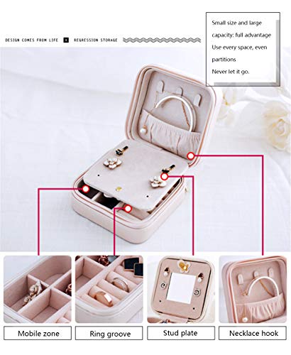 Organizador de Joyas Caja Joyero joyero de viaje, joyero para cadenas, anillos, pendientes, con ganchos, bolsillo lateral con banda elástica, muchos compartimentos, tabique extraíble B