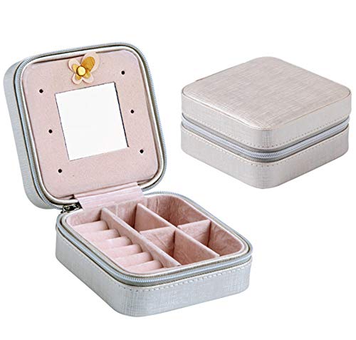 Organizador de Joyas Caja Joyero joyero de viaje, joyero para cadenas, anillos, pendientes, con ganchos, bolsillo lateral con banda elástica, muchos compartimentos, tabique extraíble B