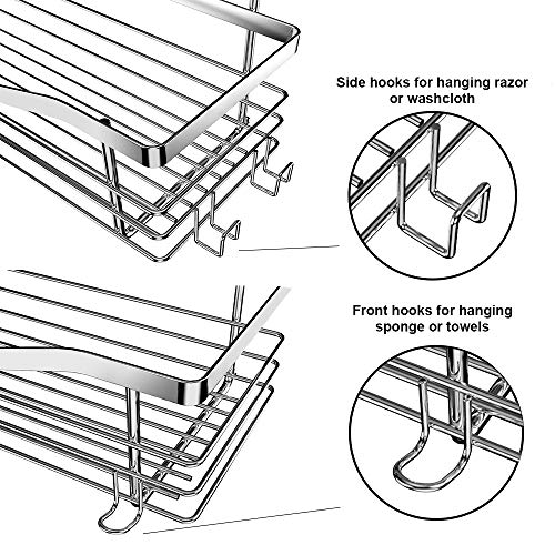 Orimade Adhesivo Estantes Cesta para Ducha Estanteria con 5 Colgadores Organizador Baño SUS304 Acero Inoxidable Sin Taladro - Pack de 3