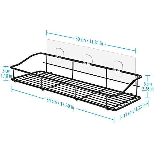 Oriware Adhesivo Negro Estante Ducha con Ganchos Cesta Estanteria Organizador Baño Inodoro Cocina Sin Taladro SUS304 Acero Inoxidable - 2 Piezas