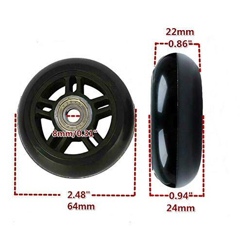 ORO Juego de 2 Ruedas Repuestos para Maletas de Equipaje 64 * 24mm con 35/40mm Ejes, 8mm Rodamientos de Reparación ORO Juego de 2 Ruedas Repuestos para Maletas de Equipaje 64 * 24mm con 35/40mm Ejes, 8mm Rodamientos de Reparación