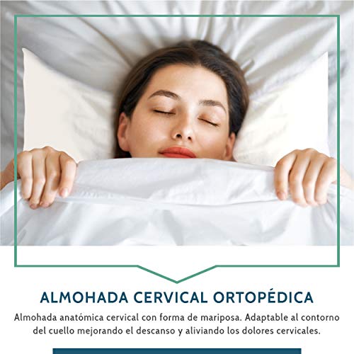 OrtoPrime Almohada Cervical Ortopédica para el Cuello - Almohadas Cervicales Mariposa - Funda Extraíble Higiénica - Almohada Antironquidos Descanso