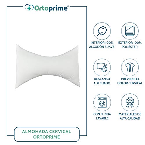 OrtoPrime Almohada Cervical Ortopédica para el Cuello - Almohadas Cervicales Mariposa - Funda Extraíble Higiénica - Almohada Antironquidos Descanso