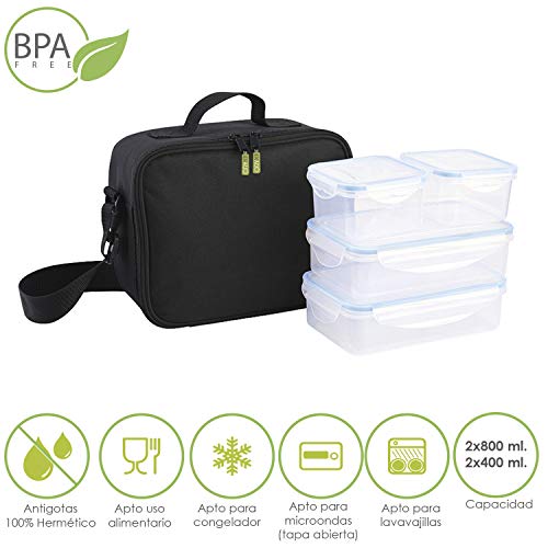 Oryx 5025050 Bolsa Isotermica Con 4 Recipientes Hermeticos Plastico (2x800 ml + 2x400 ml.)