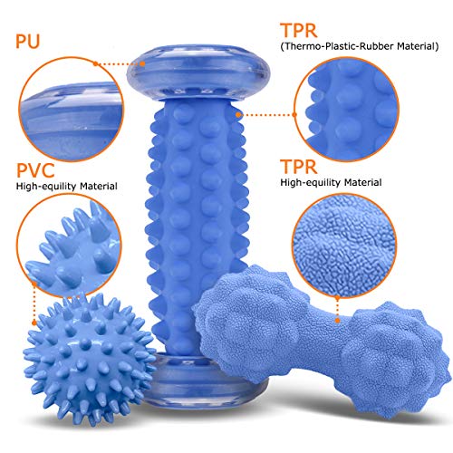 Osaloe Juego de Bolas de Masaje 3 en 1, Rodillos de Masaje y Bola de Maní para Automasaje, Músculos, Espalda, Cuello, Hombros, Brazos, Manos, Pies, Ejercicios de Yoga Osaloe Juego de Bolas de Masaje 3 en 1, Rodillos de Masaje y Bola de Maní para Automasaje, Músculos, Espalda, Cuello, Hombros, Brazos, Manos, Pies, Ejercicios de Yoga