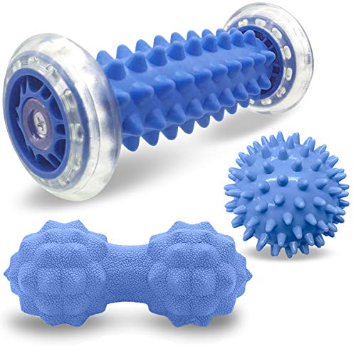 Osaloe Juego de Bolas de Masaje 3 en 1, Rodillos de Masaje y Bola de Maní para Automasaje, Músculos, Espalda, Cuello, Hombros, Brazos, Manos, Pies, Ejercicios de Yoga