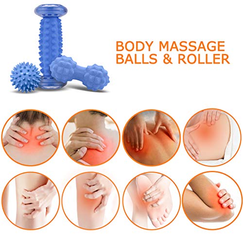 Osaloe Juego de Bolas de Masaje 3 en 1, Rodillos de Masaje y Bola de Maní para Automasaje, Músculos, Espalda, Cuello, Hombros, Brazos, Manos, Pies, Ejercicios de Yoga