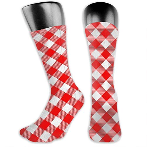 Osmykqe Calcetín de tubo unisex Textura de patrón de guinga roja Rhombussquares Plaid Calcetines de senderismo para mujer Calcetines de exterior