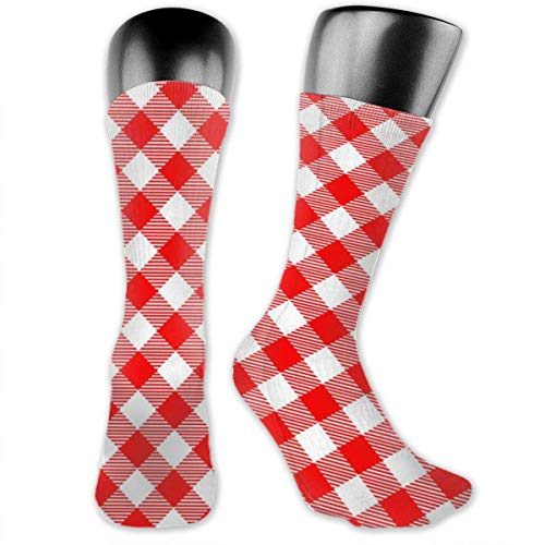 Osmykqe Calcetín de tubo unisex Textura de patrón de guinga roja Rhombussquares Plaid Calcetines de senderismo para mujer Calcetines de exterior