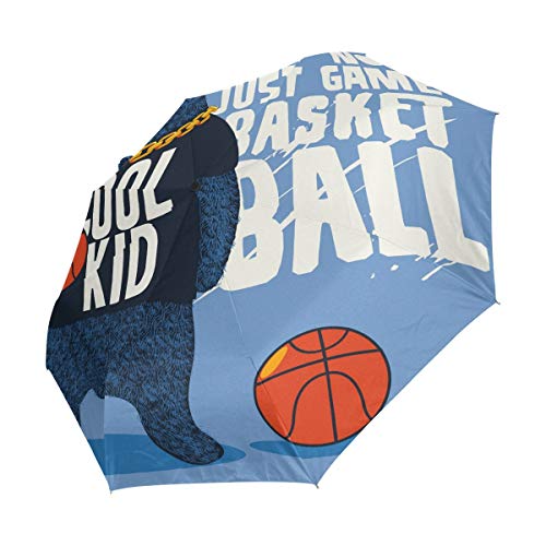 Oso Fresco Baloncesto Niño Paraguas Plegable con Apertura y Cierre Automático Antiviento Protección UV Ligero Viajes Paraguas paraPlaya Mujeres Niños Niñas