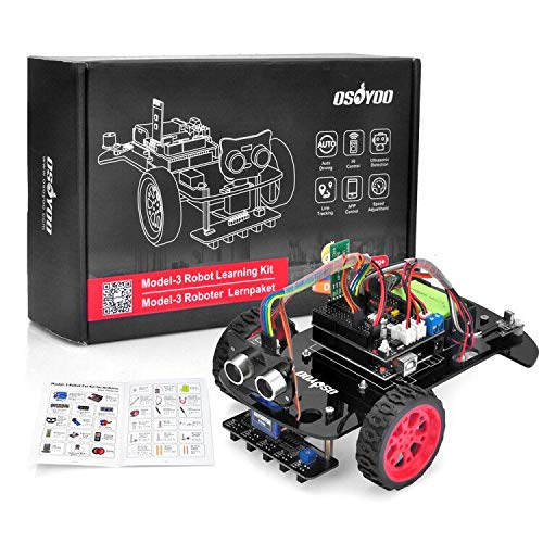 OSOYOO Model-3 V2.0 DIY Robot Car Kit for Arduino – Basic Board for UNO R3, Motor Shield, Line Tracking, Ultrasonic Sensor, Bluetooth, IR Remote Control – Battery and Charger Included