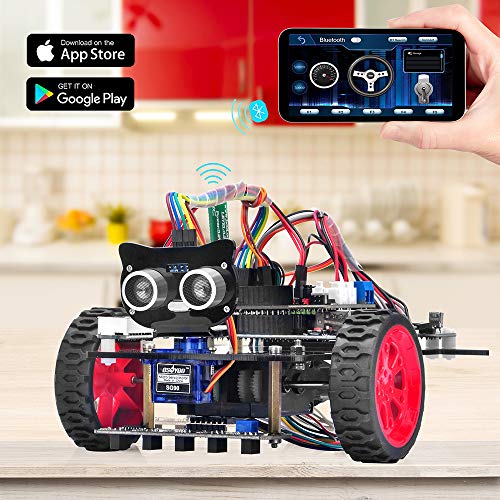 OSOYOO Model-3 V2.0 DIY Robot Car Kit for Arduino – Basic Board for UNO R3, Motor Shield, Line Tracking, Ultrasonic Sensor, Bluetooth, IR Remote Control – Battery and Charger Included