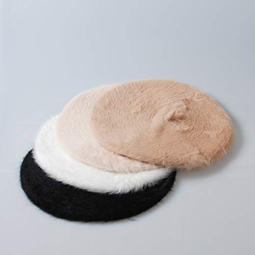 Otoño Invierno Mujer Boinas De Piel De Conejo Sombrero Liso En Blanco Casual Girls Soft Warm Cap 56-58Cm Beige