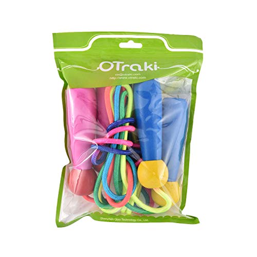 OTraki Cuerda Saltar 2 Pack 2M Skipping Rope Kids Ajustable con Mango de Madera y Cuerda de Algodón para Niños Junp Ropes 5-10 Años para el Juego Escolar o Actividad al Aire Libre