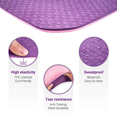 Oudort Esterilla Yoga Antideslizante, Yoga Mat de Material Ecológico TPE con Línea de Posición y Correa de Hombro para Yoga, Pilates, Fitness y Entrenamiento, 183 x 61cm Oudort Esterilla Yoga Antideslizante, Yoga Mat de Material Ecológico TPE con Línea de Posición y Correa de Hombro para Yoga, Pilates, Fitness y Entrenamiento, 183 x 61cm