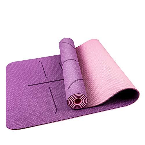 Oudort Esterilla Yoga Antideslizante, Yoga Mat de Material Ecológico TPE con Línea de Posición y Correa de Hombro para Yoga, Pilates, Fitness y Entrenamiento, 183 x 61cm