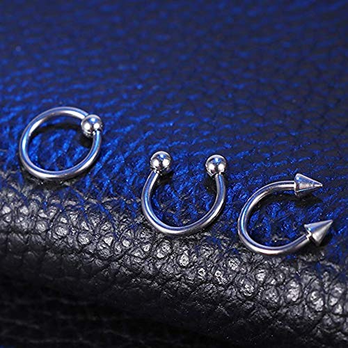 Ouken Nariz Anillo de Acero Inoxidable Cuerpo joyería Nariz Piercing Anillos de Nariz y espárragos Cuerpo Clip aro para Mujeres tabique Piercing Clip Joyas Regalo 1 Juego (8pcs) Color de Acero