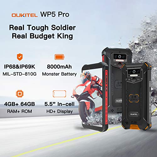 OUKITEL WP5 Pro Android 10.0, 4GB RAM+64GB ROM Movil Antigolpes, Batería Grande 8000 mAh Móvil Libre Resistente, 5.5 Pulgadas, Cámara Triple Telefono, Smartphone con 4 Linternas LED Súper Brillantes OUKITEL WP5 Pro Android 10.0, 4GB RAM+64GB ROM Movil Antigolpes, Batería Grande 8000 mAh Móvil Libre Resistente, 5.5 Pulgadas, Cámara Triple Telefono, Smartphone con 4 Linternas LED Súper Brillantes