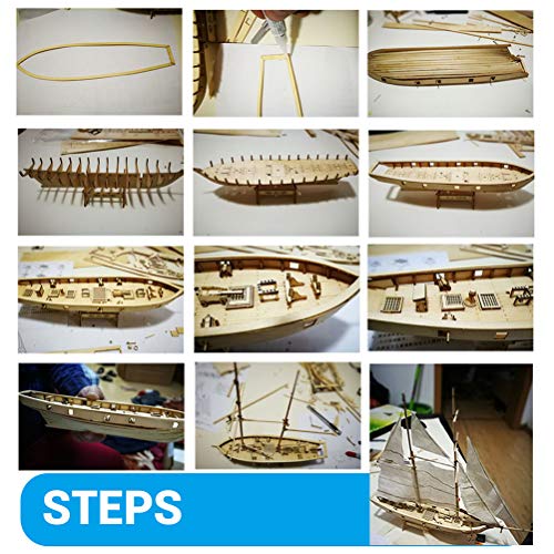 Oulian Mini Kit de Barco de Vela de Madera Modelos de Barcos de Madera Hogar DIY Modelo Decoración Barco Montaje de Kits de Barcos de Construcción para Niños Y Adultos (400 * 150 * 270 Mm)