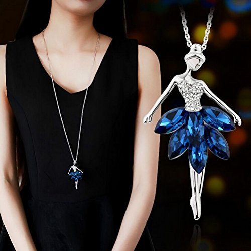 OULII Collar Bailarina Ballet Danza Colgante Joyería de Cristal para Mujeres (Azul)