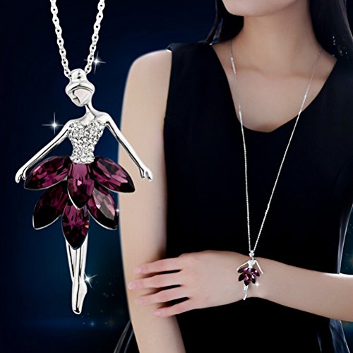 OULII Collar Bailarina Ballet Danza Colgante Joyería de Cristal para Mujeres (Púrpura) OULII Collar Bailarina Ballet Danza Colgante Joyería de Cristal para Mujeres (Púrpura)