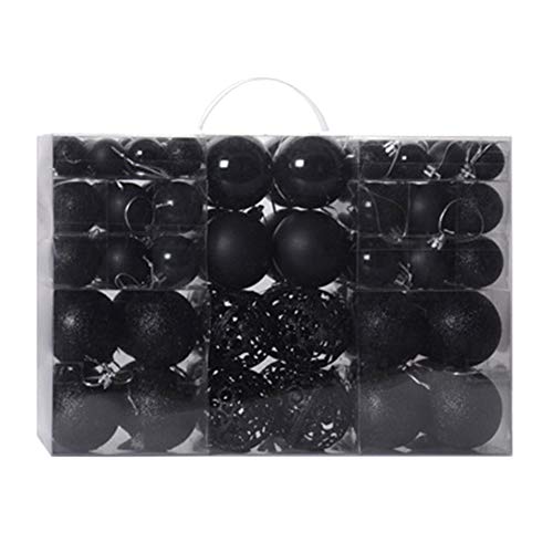 OUlike Juego de 100 bolas de Navidad para árbol de Navidad, inastillables, adornos para árbol de Navidad, adornos para colgar, suministros de Navidad, color negro, 3 – 6 cm