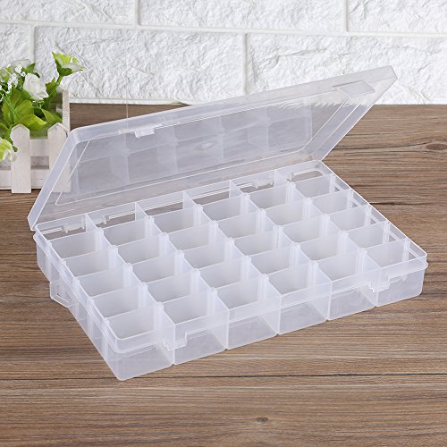 Oumij Organizador de Caja de Joyería de Plástico Contenedor de Almacenamiento 36 Ranuras Caja de Almacenamiento Ajustable Contenedor de Caja Organizador Casero para Pendientes