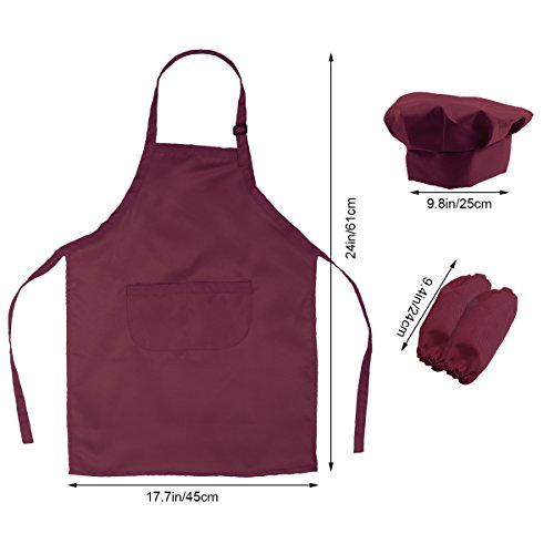 OUNONA Conjunto de Cocinero de Delantal Gorro y Mangas para Niño Disfraz de Hornear Infantil (Vino Tinto)