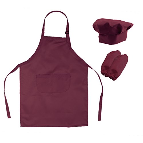 OUNONA Conjunto de Cocinero de Delantal Gorro y Mangas para Niño Disfraz de Hornear Infantil (Vino Tinto) OUNONA Conjunto de Cocinero de Delantal Gorro y Mangas para Niño Disfraz de Hornear Infantil (Vino Tinto)
