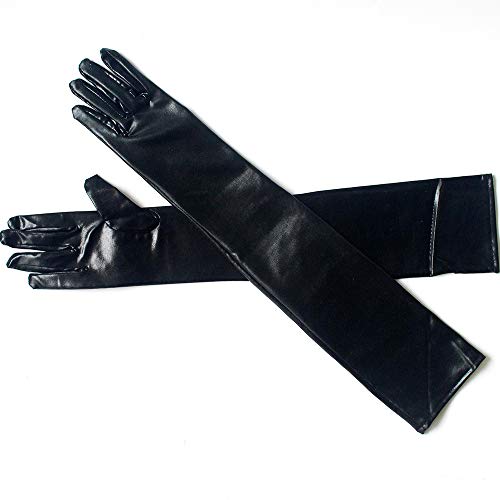 Ousyaah Guantes sexy para mujer Guantes largos de charol DS Pole Dance Performance Guantes Accesorios de ropa Guantes de cosplay, 54 cm (Negro)