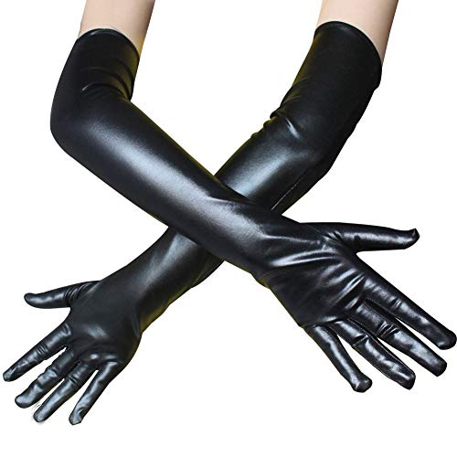 Ousyaah Guantes sexy para mujer Guantes largos de charol DS Pole Dance Performance Guantes Accesorios de ropa Guantes de cosplay, 54 cm (Negro)