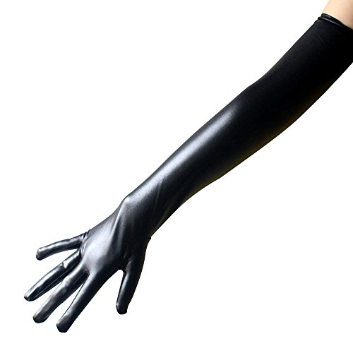 Ousyaah Guantes sexy para mujer Guantes largos de charol DS Pole Dance Performance Guantes Accesorios de ropa Guantes de cosplay, 54 cm (Negro)